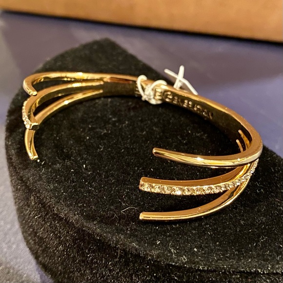 BCBGenerations Gold Tone Cuff Bracelet with Set In Clear Rhinestones - Picture 4 of 10